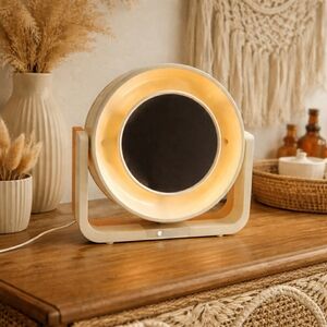 Vintage 1970s Cream Orange Vanity Mirror with Light Illumination Multi-Use